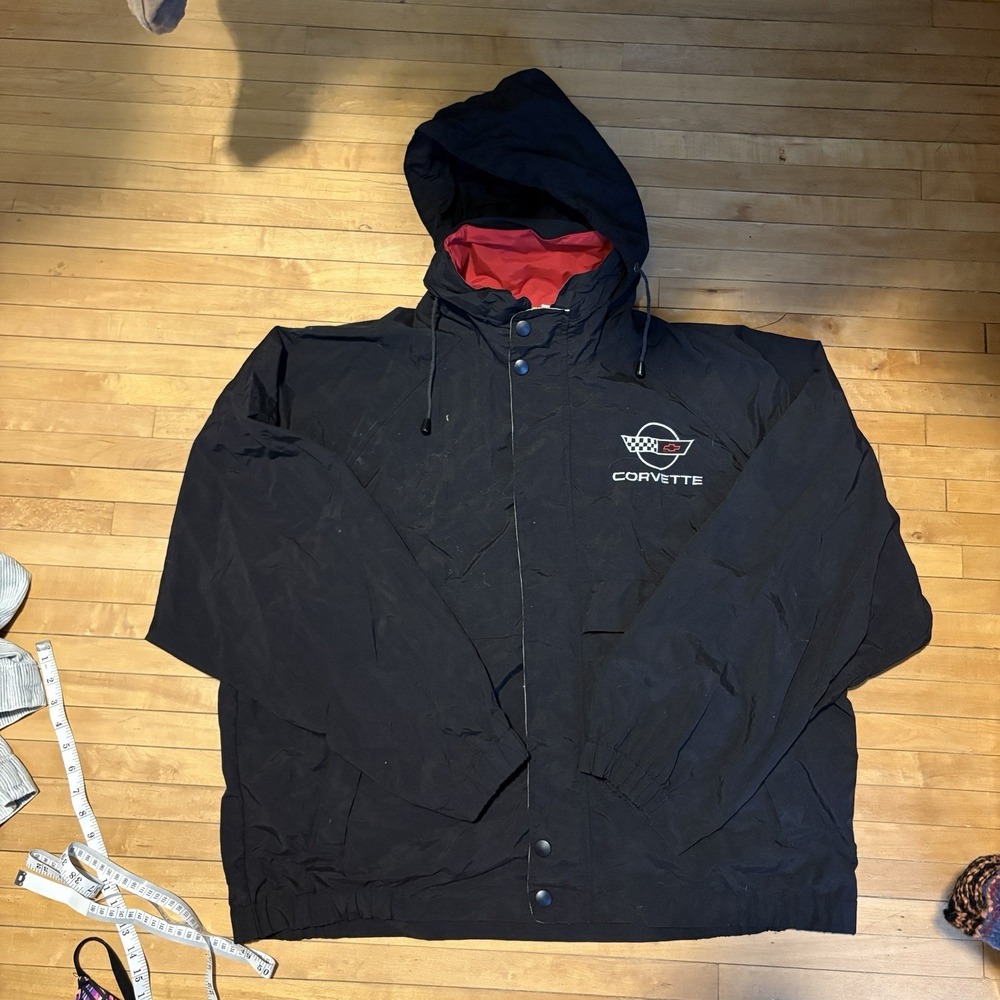 Vintage Corvette Chevrolet Black & Red Windbreaker Zip Up Jacket Men's 2X